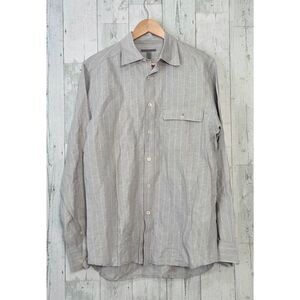 Martin Gordon Cotton Linen Grey Striped Button Up Shirt Sz. M